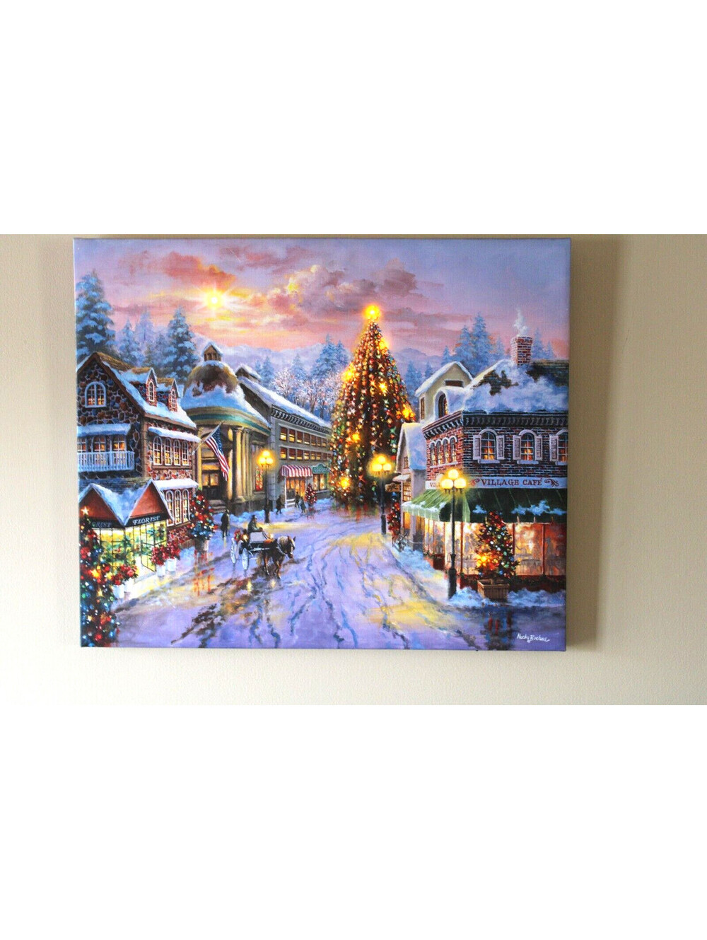 Christmas Eve by Nicky Boehme Print on Canvas 24x20 LED Trees & Street Lights